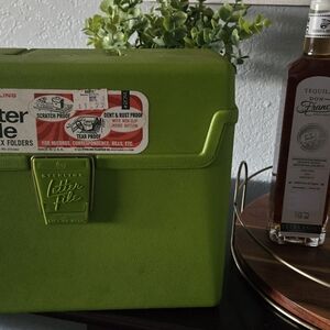 1970s Retro Green Letter File Box with Handle